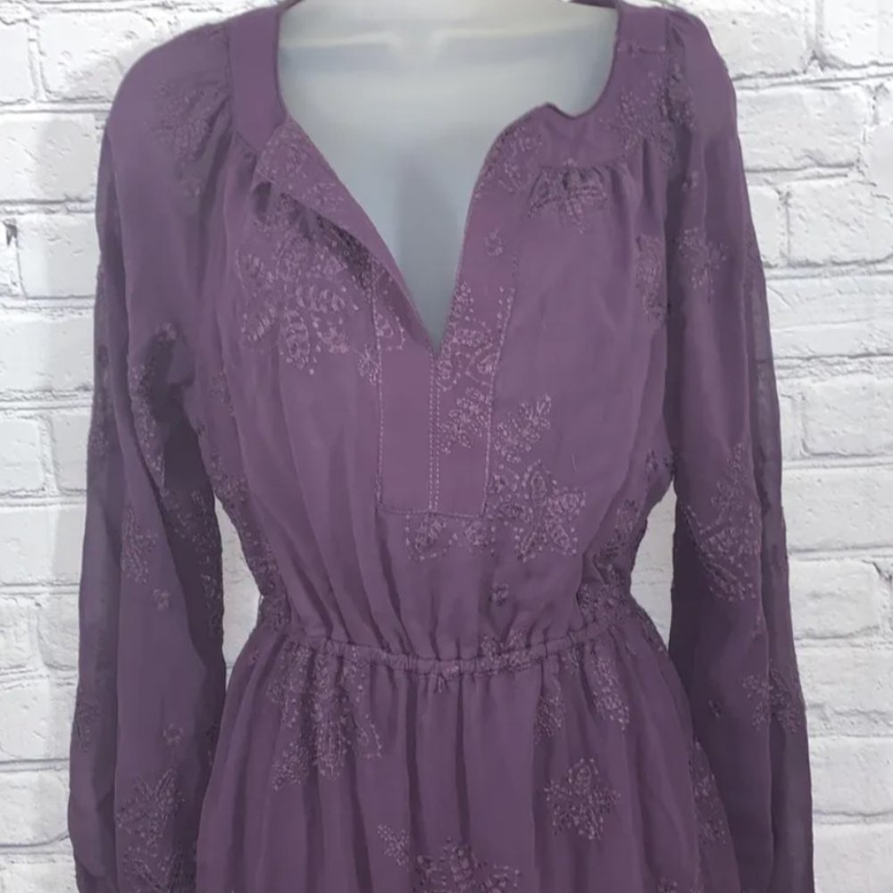 Chelsea & Violet Purple Embroidered Dress Long Sleeve Size L